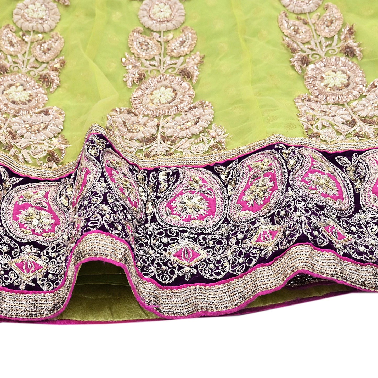 Indian Heavy Party wear Green Net Hand Embroidered Lehenga/Skirt Designer By Anamika Khanna Bridal Wear Zardozi/ Dabka Bollywood skirt