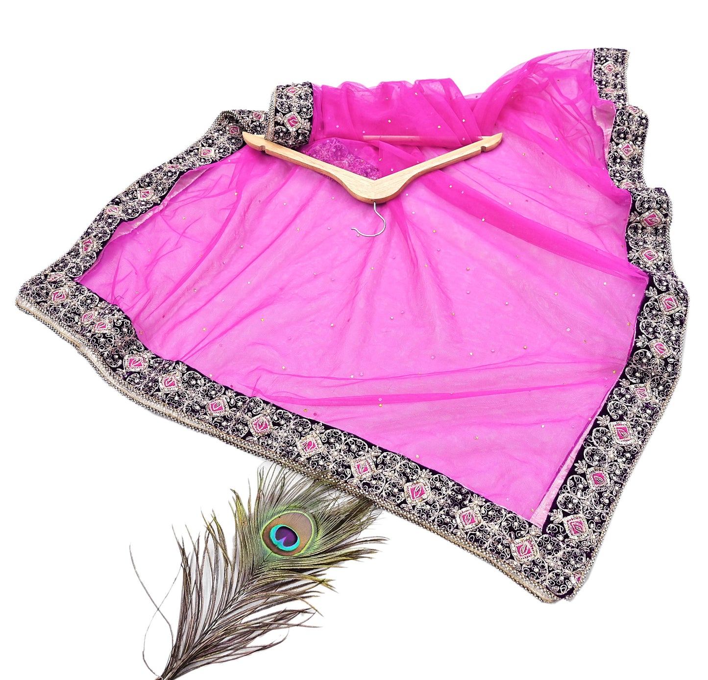 Indian Vintage Heavy Wedding Pink Net/Mesh Hand Embroidered Dupatta Designer By Anamika Khanna Bridal Wear Dabka Zardozi Veil Hijab