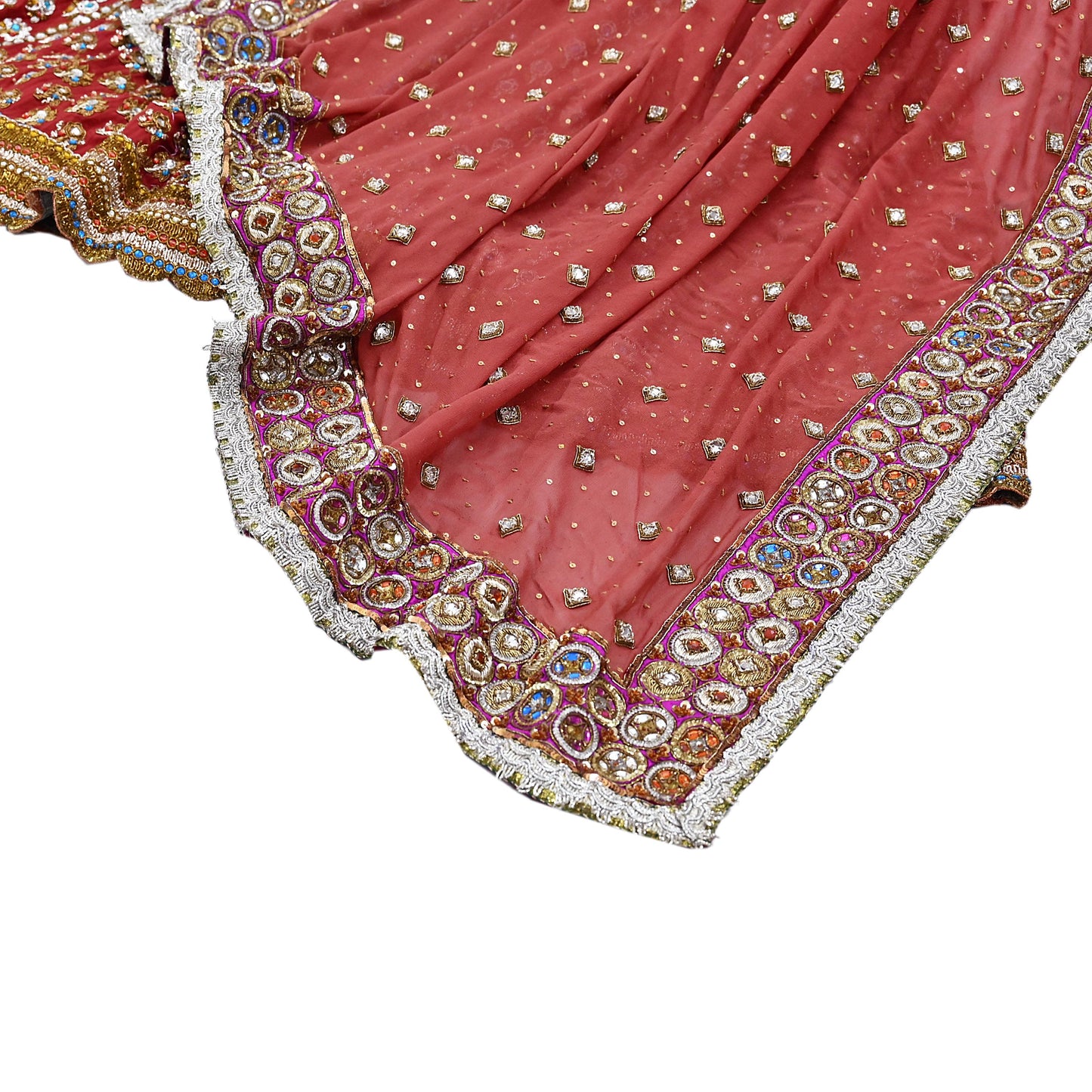 Indian Heavy Red & Rusty Pure Georgette Raw Silk/Net Hand Embroidered Lehenga 2pcs Set By Designer Nandita Thirani Bridal Wear