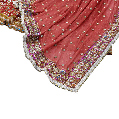 Indian Heavy Red & Rusty Pure Georgette Raw Silk/Net Hand Embroidered Lehenga 2pcs Set By Designer Nandita Thirani Bridal Wear