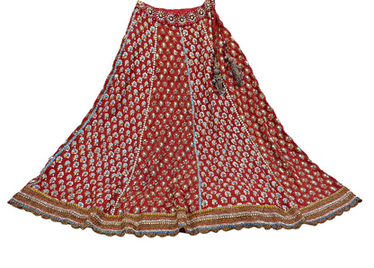 Indian Heavy Red & Rusty Pure Georgette Raw Silk/Net Hand Embroidered Lehenga 2pcs Set By Designer Nandita Thirani Bridal Wear