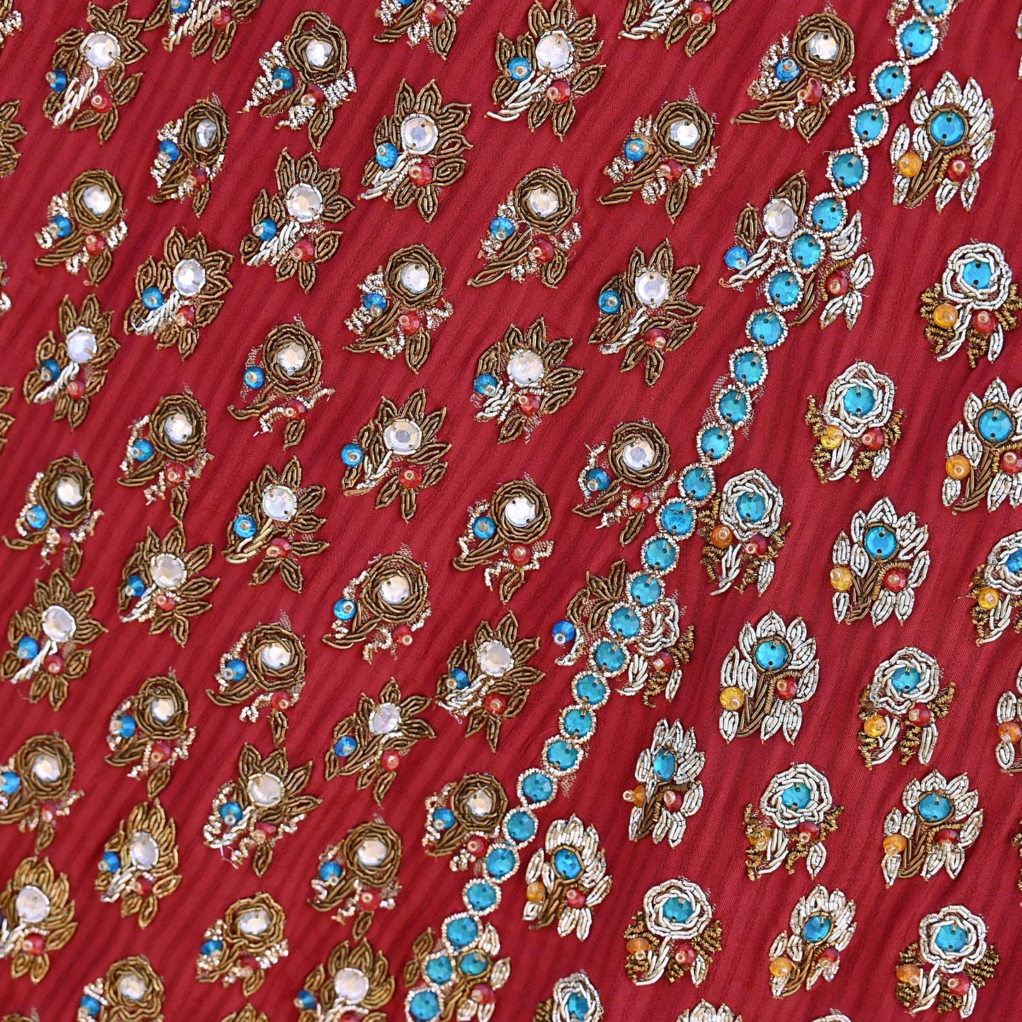 Indian Heavy Red & Rusty Pure Georgette Raw Silk/Net Hand Embroidered Lehenga 2pcs Set By Designer Nandita Thirani Bridal Wear