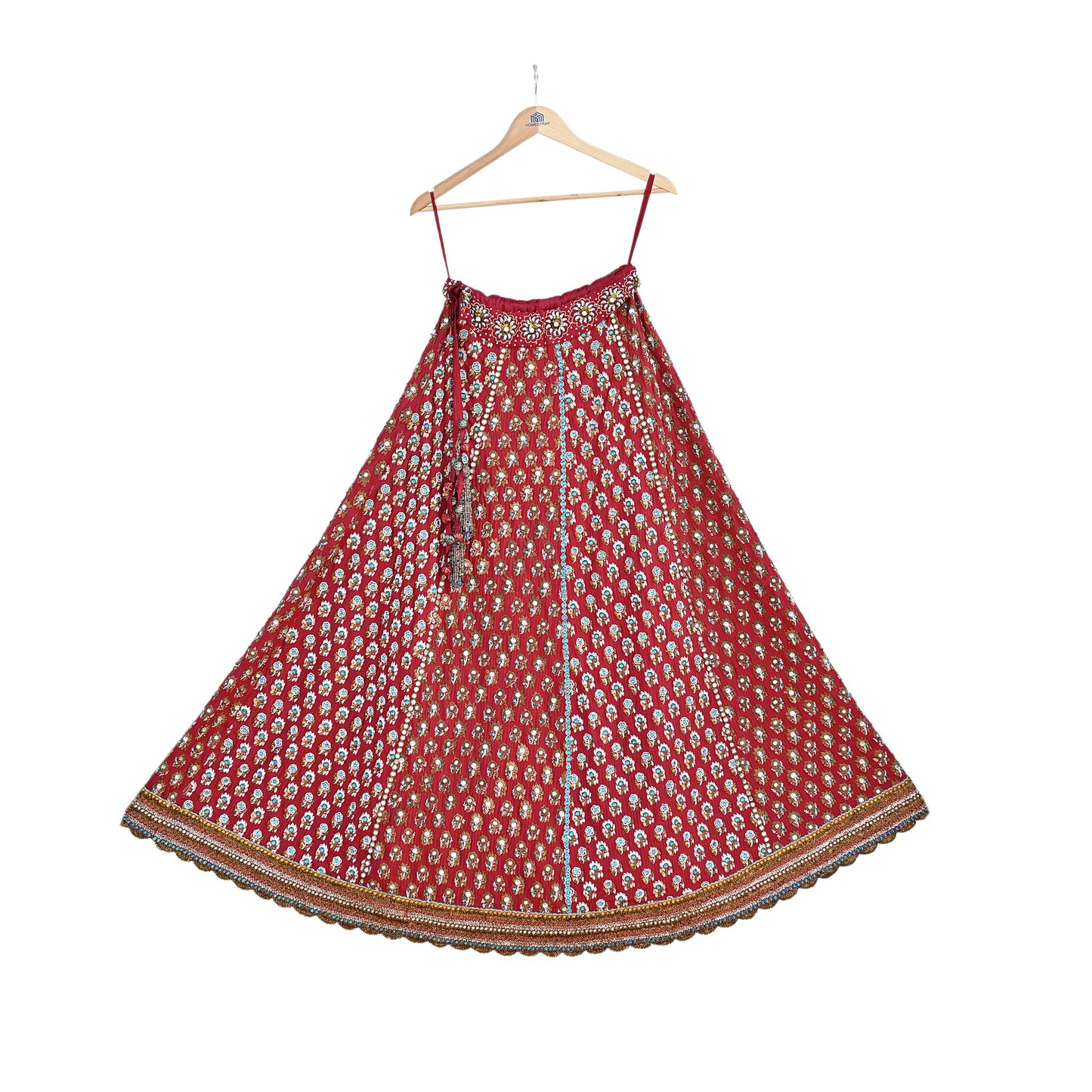 Party wear Heavy Red Raw Silk Hand Embroidered Lehenga Skirt by Designer Nandita Thirani Bridal Wear Indian Couture Fashion