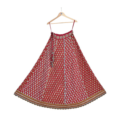 Party wear Heavy Red Raw Silk Hand Embroidered Lehenga Skirt by Designer Nandita Thirani Bridal Wear Indian Couture Fashion