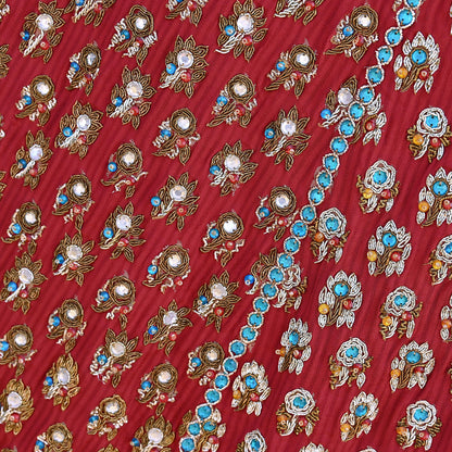 Party wear Heavy Red Raw Silk Hand Embroidered Lehenga Skirt by Designer Nandita Thirani Bridal Wear Indian Couture Fashion