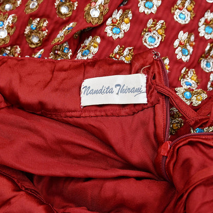 Party wear Heavy Red Raw Silk Hand Embroidered Lehenga Skirt by Designer Nandita Thirani Bridal Wear Indian Couture Fashion