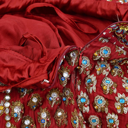 Party wear Heavy Red Raw Silk Hand Embroidered Lehenga Skirt by Designer Nandita Thirani Bridal Wear Indian Couture Fashion