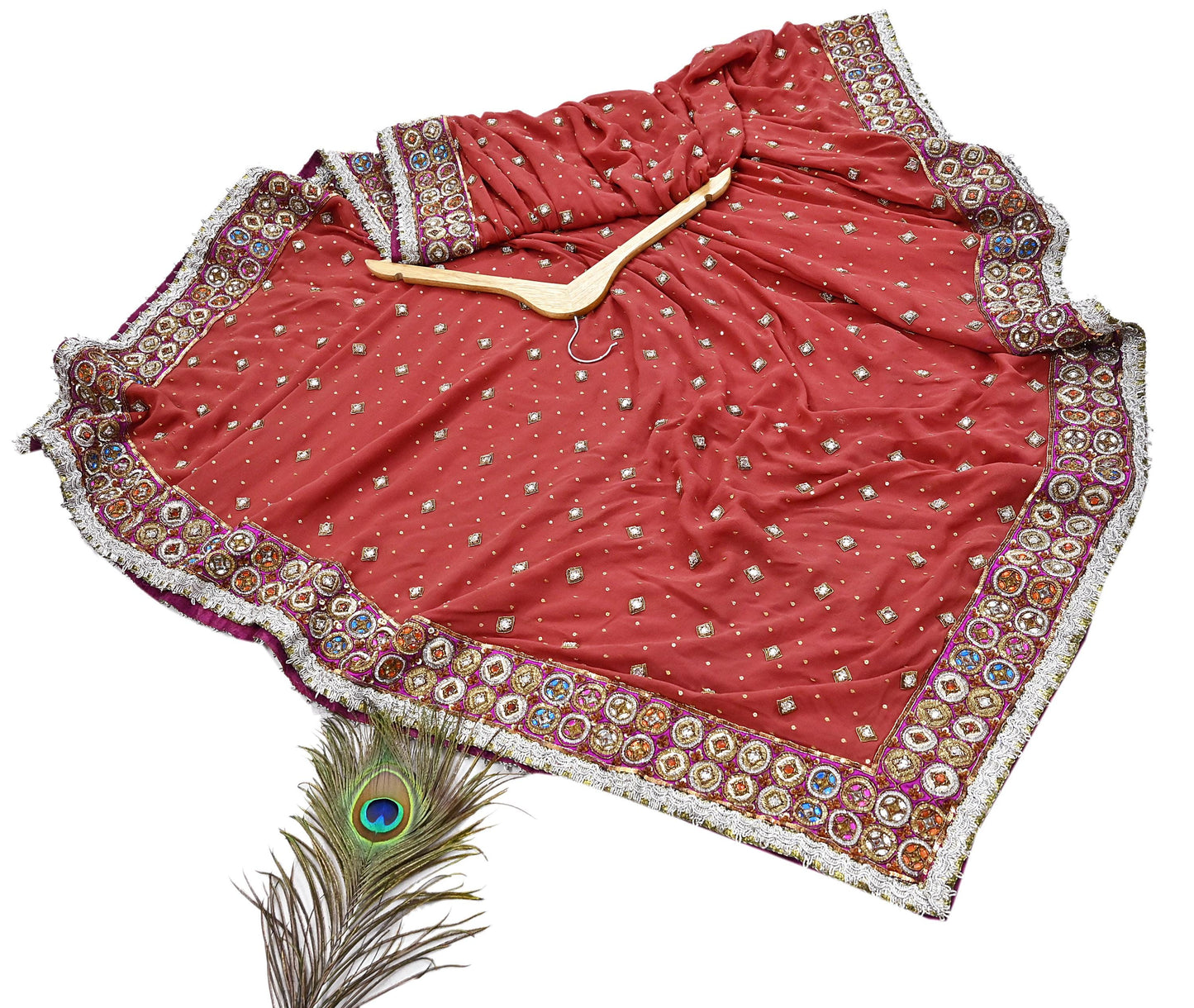 Indian Pre-owned Heavy Rusty Pure Georgette Silk Hand Embroidered Dupatta Designer By Nandita Thirani Bridal Wear Dabka Zardozi Veil Hijab