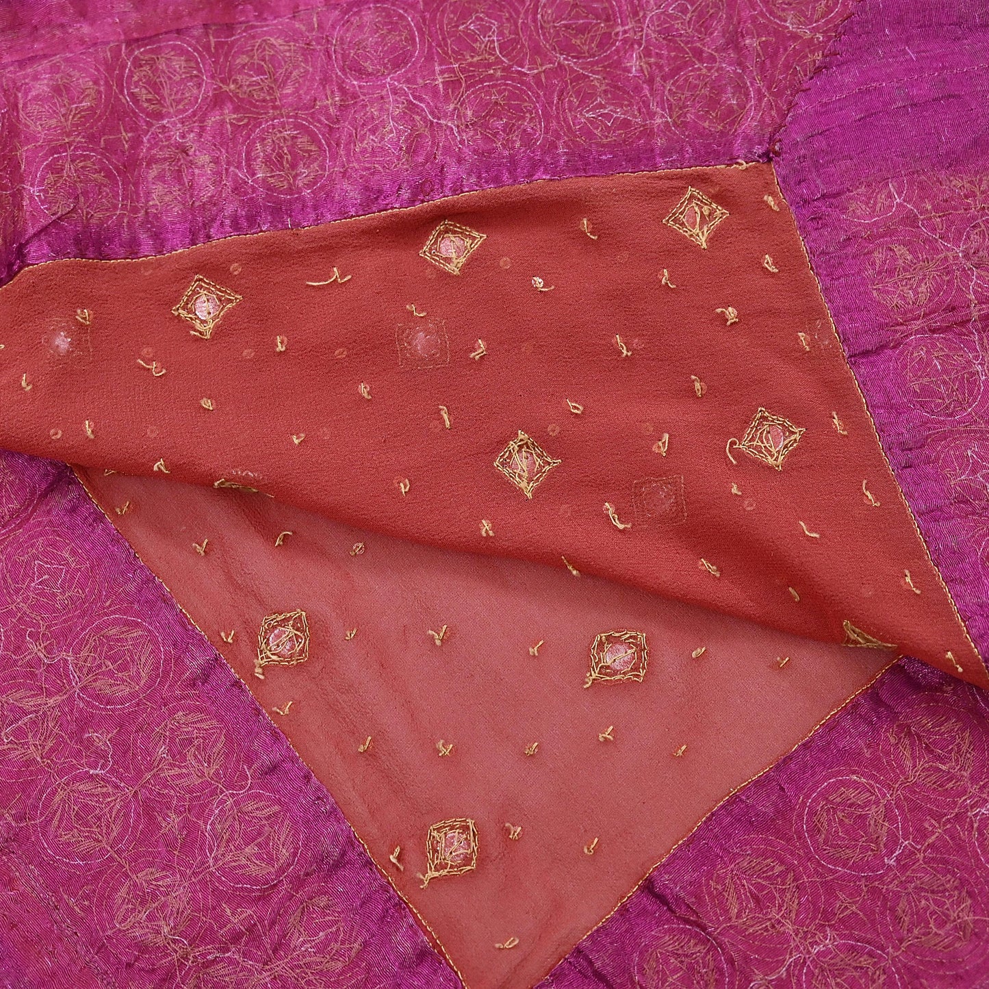 Indian Pre-owned Heavy Rusty Pure Georgette Silk Hand Embroidered Dupatta Designer By Nandita Thirani Bridal Wear Dabka Zardozi Veil Hijab