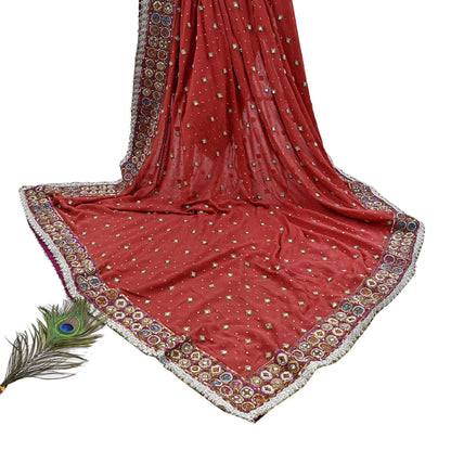 Indian Pre-owned Heavy Rusty Pure Georgette Silk Hand Embroidered Dupatta Designer By Nandita Thirani Bridal Wear Dabka Zardozi Veil Hijab