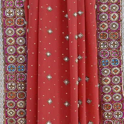Indian Pre-owned Heavy Rusty Pure Georgette Silk Hand Embroidered Dupatta Designer By Nandita Thirani Bridal Wear Dabka Zardozi Veil Hijab