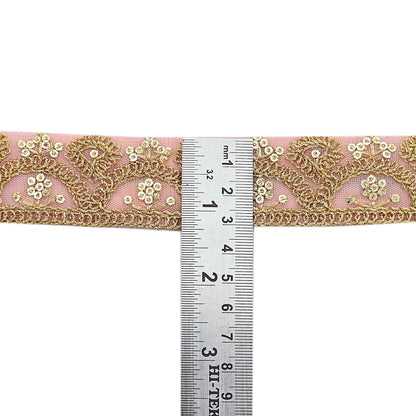Indian New Net Pink Border 9Yd Embroidered Lace Trim Sewing Craft Ribbon Dress Decor