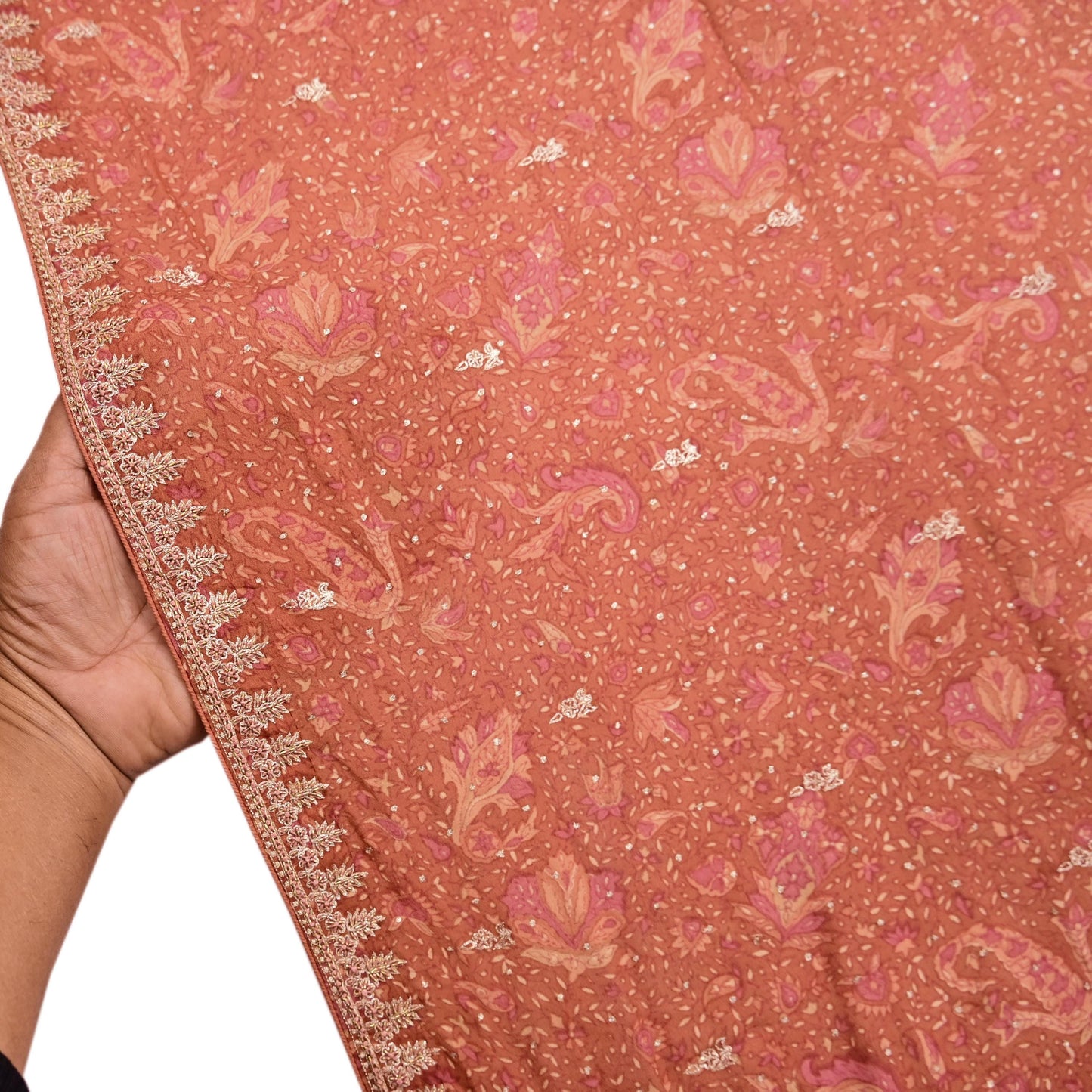 Indian Vintage Heavy Peach Dupatta Pure Silk Long Stole Hand Embroidered Designer By Ritu Kumar Scarves Scarf Zari Zardozi