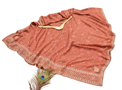 Indian Vintage Heavy Peach Dupatta Pure Silk Long Stole Hand Embroidered Designer By Ritu Kumar Scarves Scarf Zari Zardozi