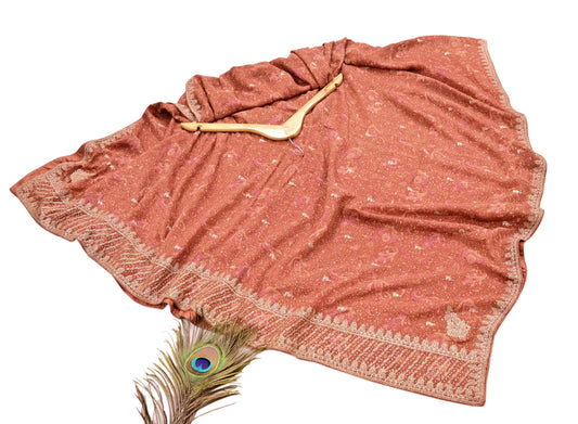 Indian Vintage Heavy Peach Dupatta Pure Silk Long Stole Hand Embroidered Designer By Ritu Kumar Scarves Scarf Zari Zardozi