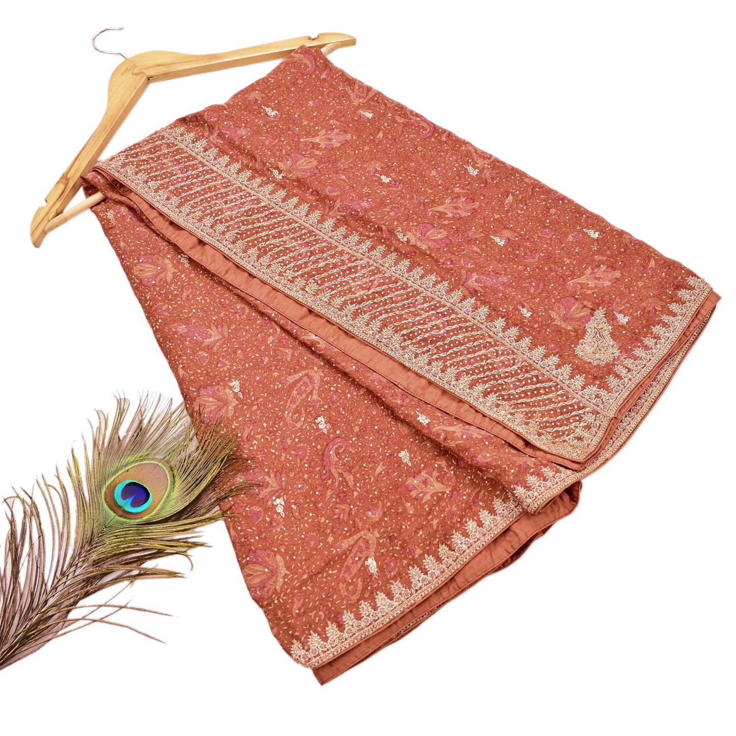 Indian Vintage Heavy Peach Dupatta Pure Silk Long Stole Hand Embroidered Designer By Ritu Kumar Scarves Scarf Zari Zardozi