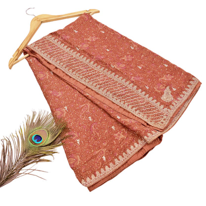 Indian Vintage Heavy Peach Dupatta Pure Silk Long Stole Hand Embroidered Designer By Ritu Kumar Scarves Scarf Zari Zardozi