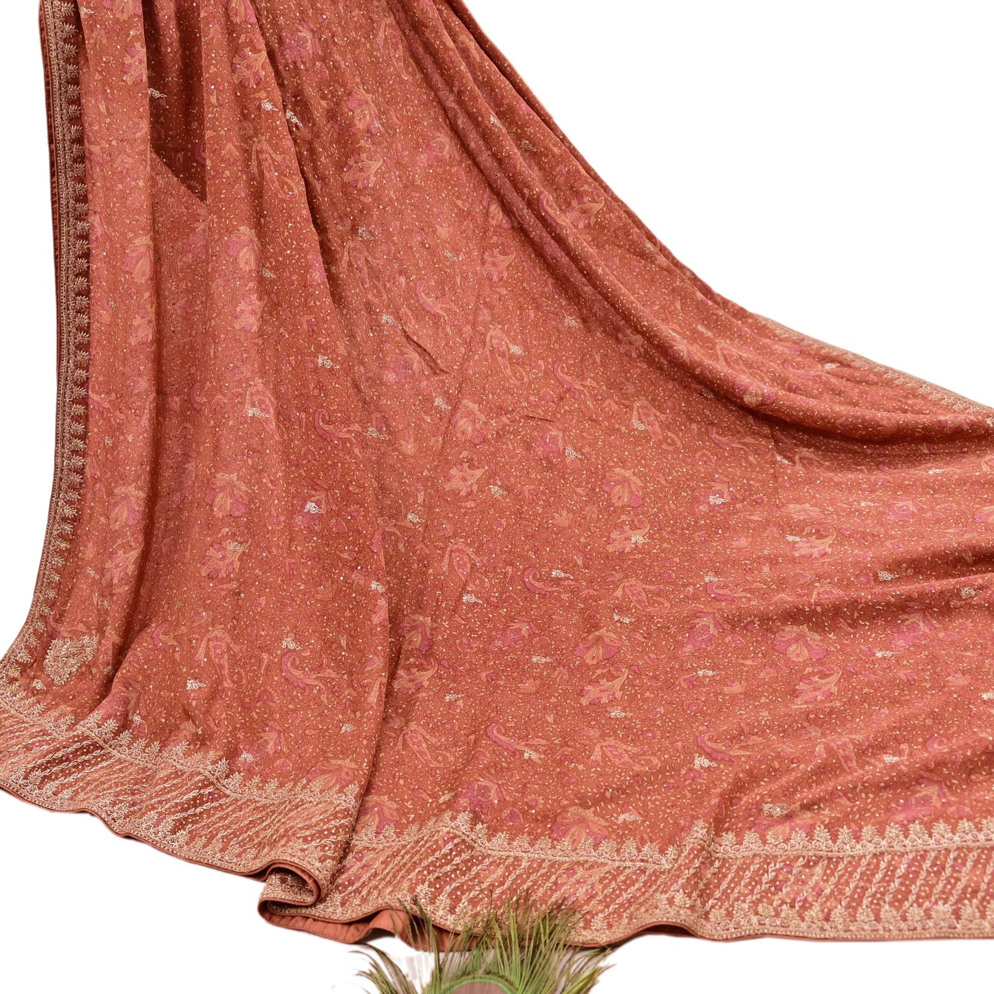 Indian Vintage Heavy Peach Dupatta Pure Silk Long Stole Hand Embroidered Designer By Ritu Kumar Scarves Scarf Zari Zardozi