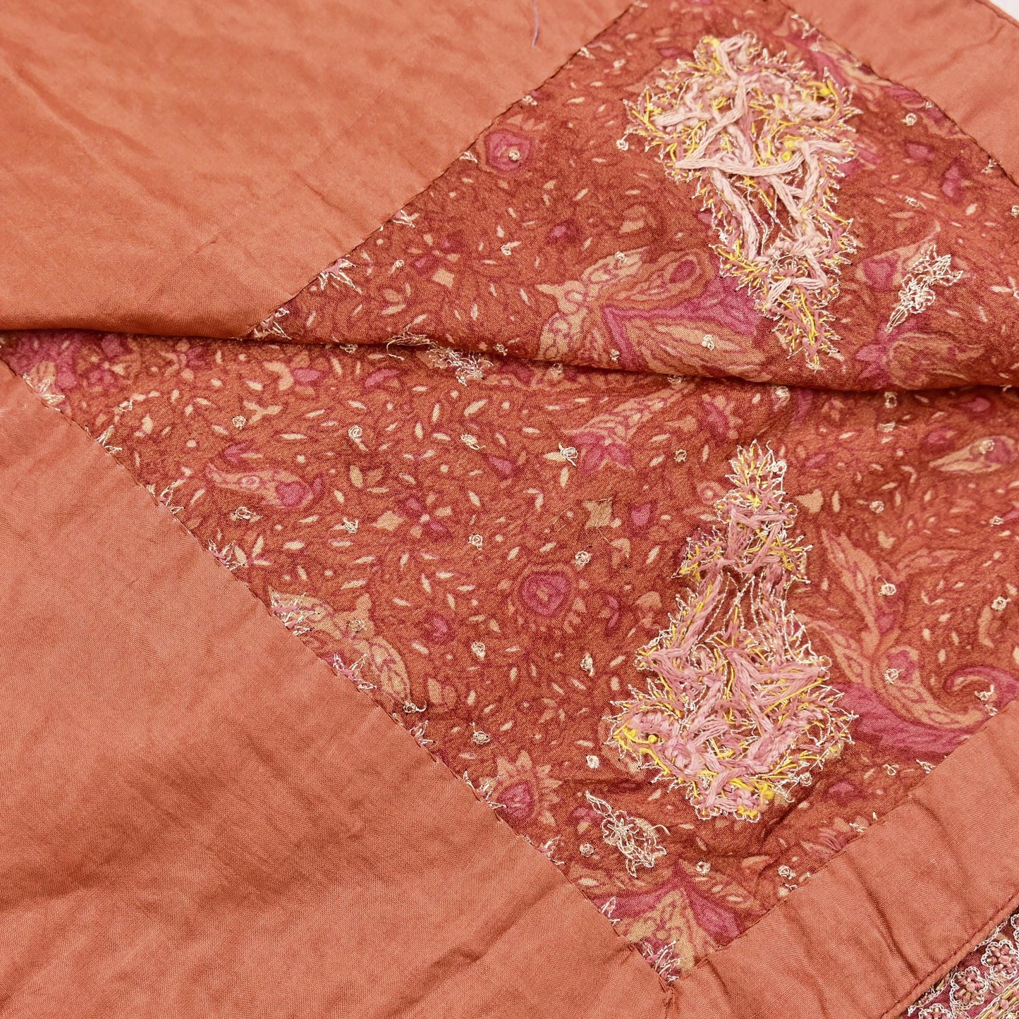 Indian Vintage Heavy Peach Dupatta Pure Silk Long Stole Hand Embroidered Designer By Ritu Kumar Scarves Scarf Zari Zardozi