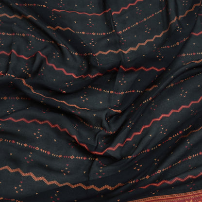 Indian Vintage Heavy Black Dupatta Pure Crepe Silk Long Stole Hand Embroidered Printed Designer By Ritu Kumar Scarves Scarf Zari