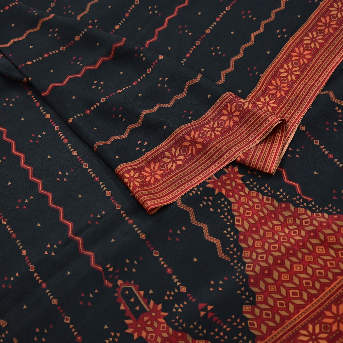 Indian Vintage Heavy Black Dupatta Pure Crepe Silk Long Stole Hand Embroidered Printed Designer By Ritu Kumar Scarves Scarf Zari