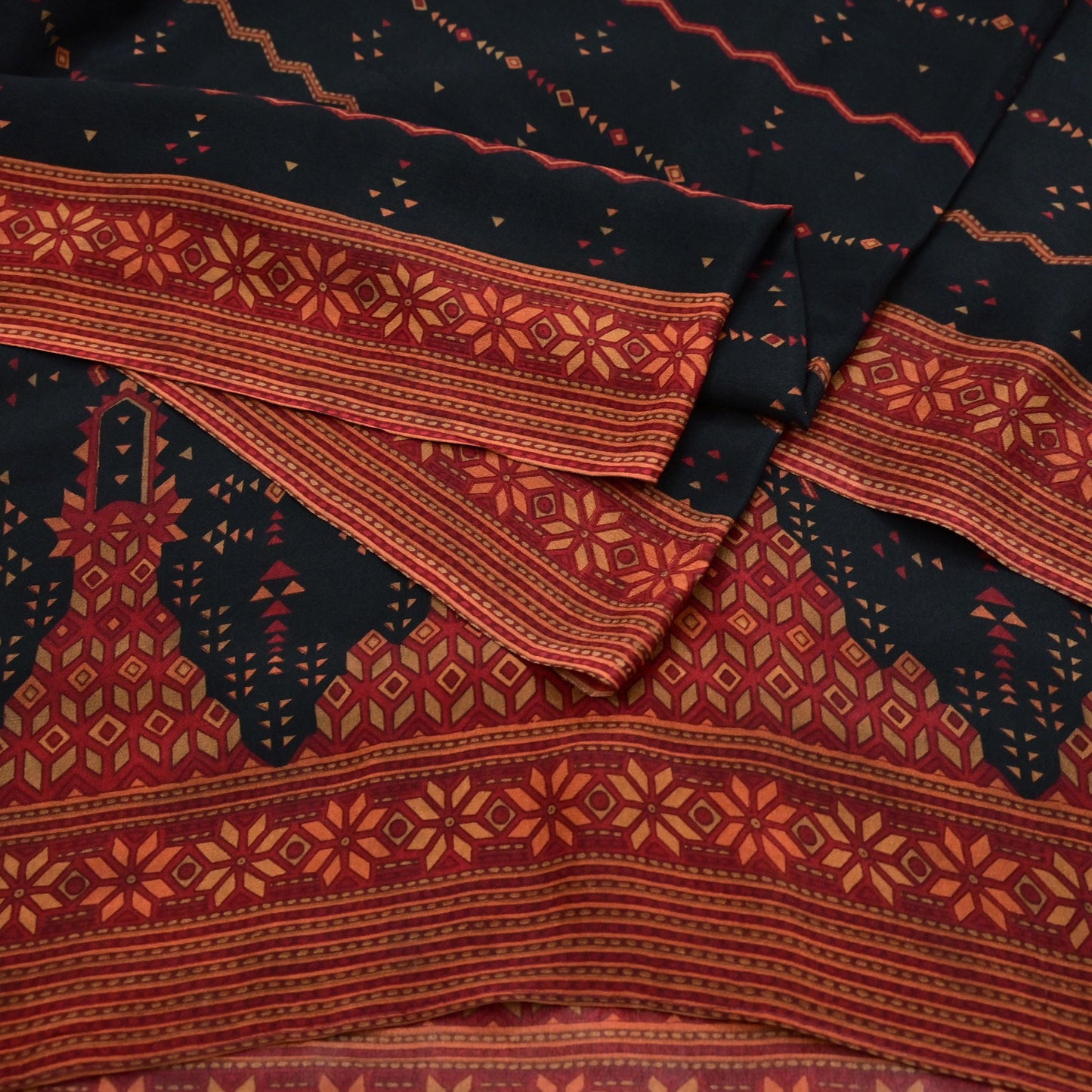 Indian Vintage Heavy Black Dupatta Pure Crepe Silk Long Stole Hand Embroidered Printed Designer By Ritu Kumar Scarves Scarf Zari