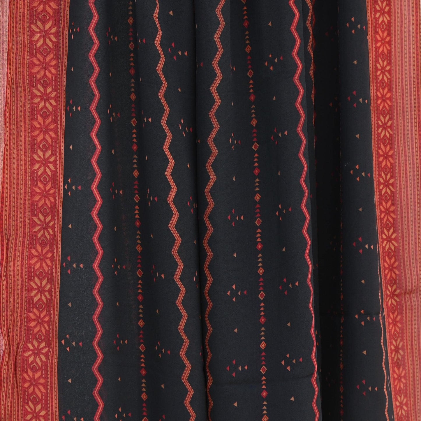 Indian Vintage Heavy Black Dupatta Pure Crepe Silk Long Stole Hand Embroidered Printed Designer By Ritu Kumar Scarves Scarf Zari