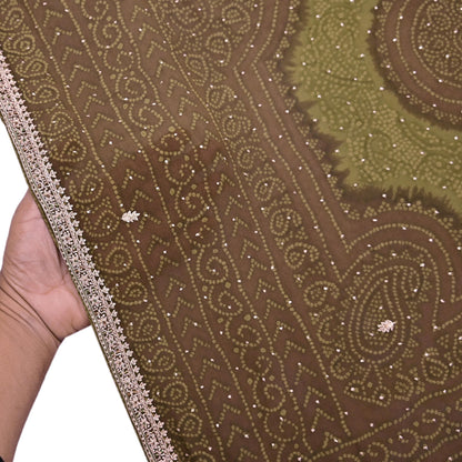 Indian Vintage Heavy Green Dupatta Pure Silk Long Stole Hand Embroidered Designer By Ritu Kumar Scarves Scarf Zari Zardozi