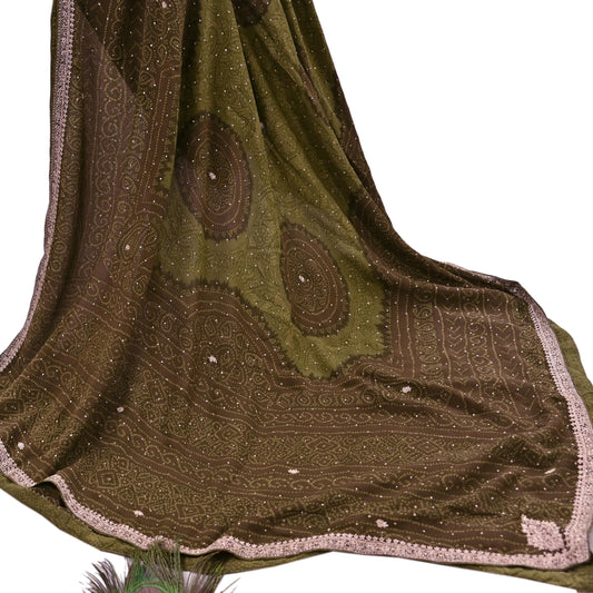 Indian Vintage Heavy Green Dupatta Pure Silk Long Stole Hand Embroidered Designer By Ritu Kumar Scarves Scarf Zari Zardozi