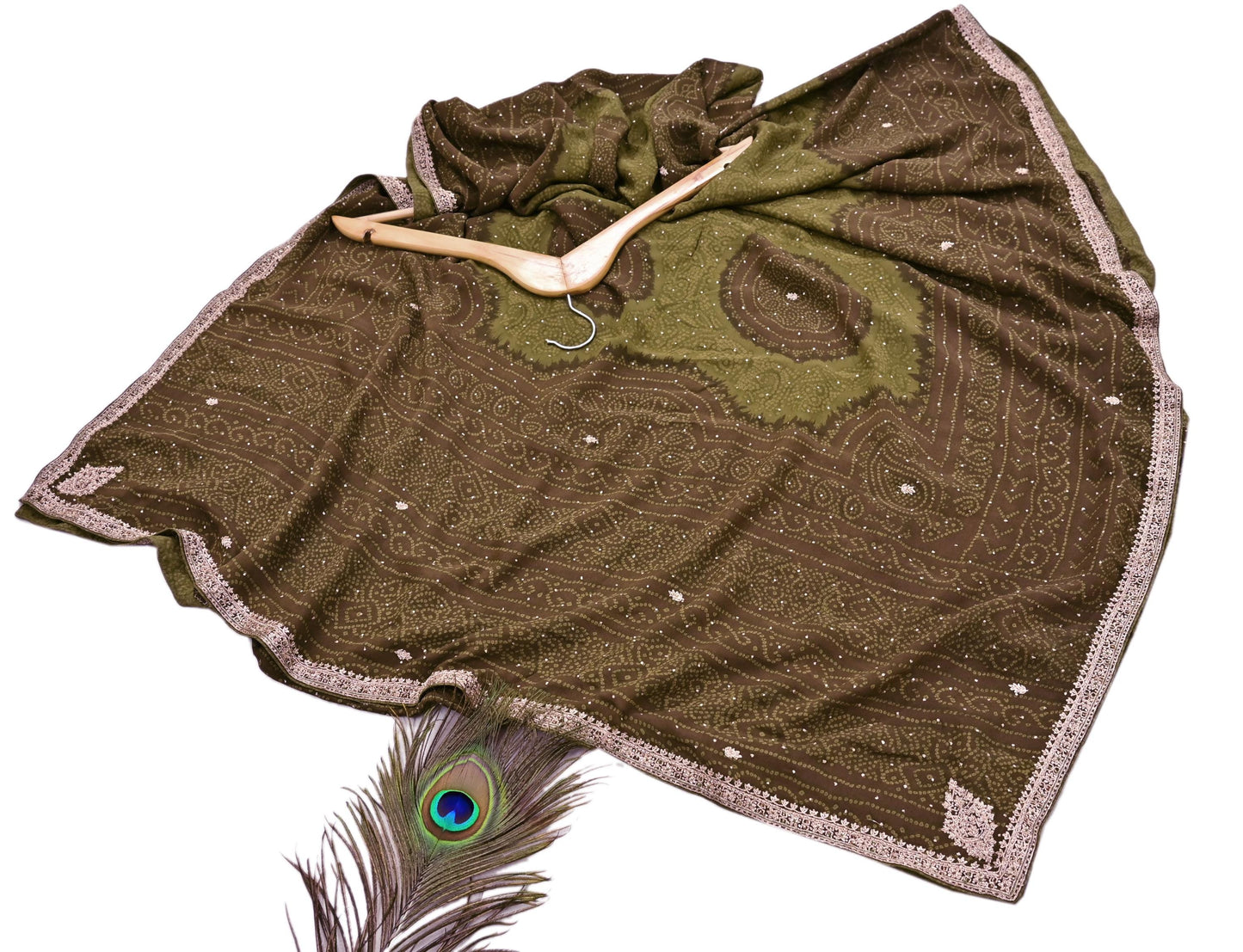 Indian Vintage Heavy Green Dupatta Pure Silk Long Stole Hand Embroidered Designer By Ritu Kumar Scarves Scarf Zari Zardozi