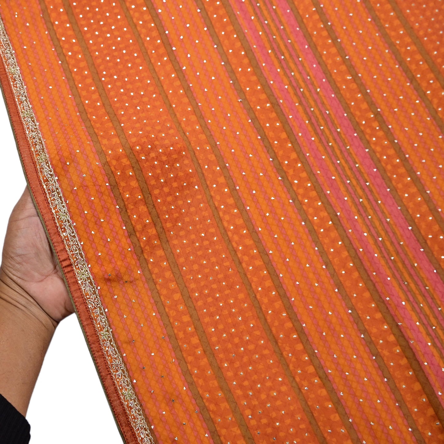 Indian Vintage Saffron & Orange Dupatta Pure Silk Long Stole Hand Embroidered Mukesh Designer By Ritu Kumar Scarves Scarf Zari Zardozi