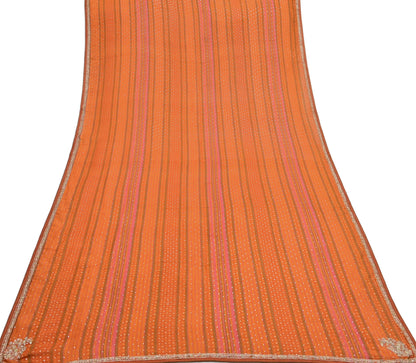 Indian Vintage Saffron & Orange Dupatta Pure Silk Long Stole Hand Embroidered Mukesh Designer By Ritu Kumar Scarves Scarf Zari Zardozi