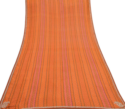 Indian Vintage Saffron & Orange Dupatta Pure Silk Long Stole Hand Embroidered Mukesh Designer By Ritu Kumar Scarves Scarf Zari Zardozi