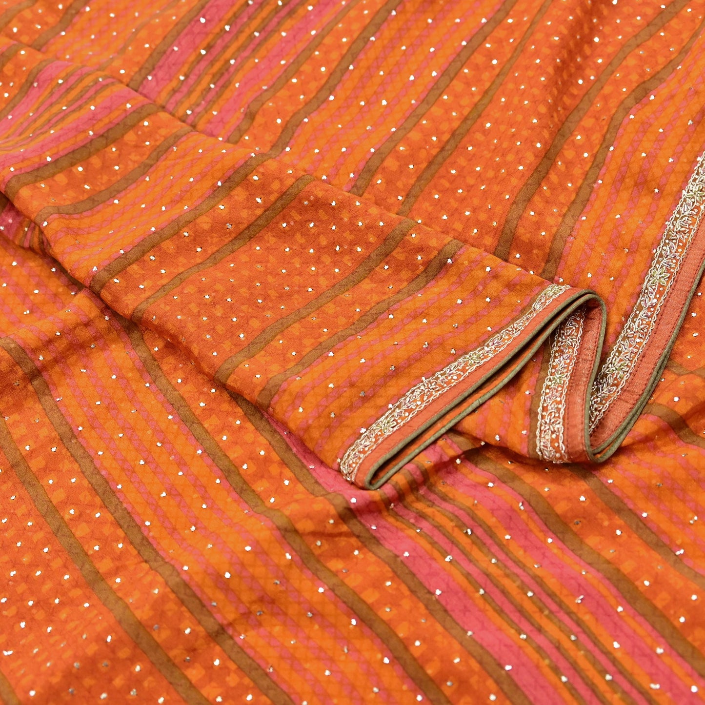 Indian Vintage Saffron & Orange Dupatta Pure Silk Long Stole Hand Embroidered Mukesh Designer By Ritu Kumar Scarves Scarf Zari Zardozi