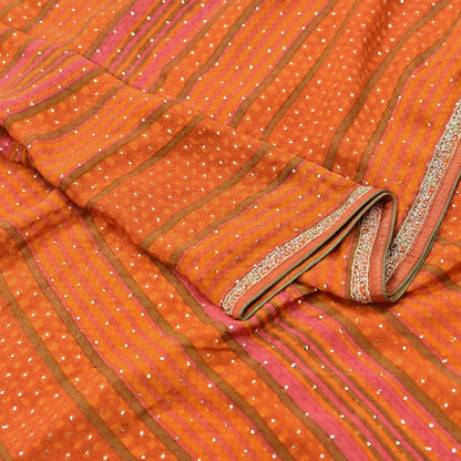 Indian Vintage Saffron & Orange Dupatta Pure Silk Long Stole Hand Embroidered Mukesh Designer By Ritu Kumar Scarves Scarf Zari Zardozi