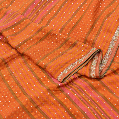 Indian Vintage Saffron & Orange Dupatta Pure Silk Long Stole Hand Embroidered Mukesh Designer By Ritu Kumar Scarves Scarf Zari Zardozi