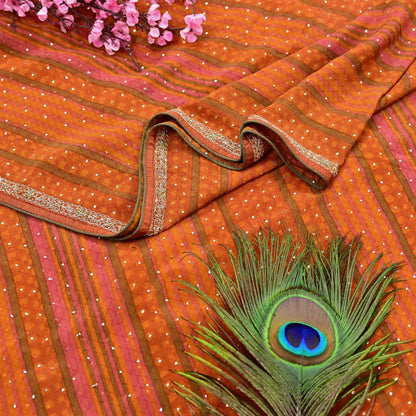 Indian Vintage Saffron & Orange Dupatta Pure Silk Long Stole Hand Embroidered Mukesh Designer By Ritu Kumar Scarves Scarf Zari Zardozi