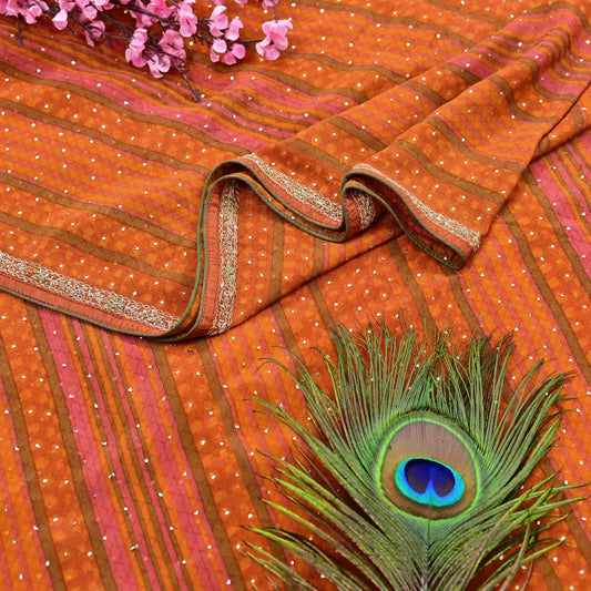 Indian Vintage Saffron & Orange Dupatta Pure Silk Long Stole Hand Embroidered Mukesh Designer By Ritu Kumar Scarves Scarf Zari Zardozi