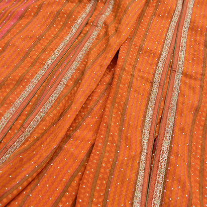 Indian Vintage Saffron & Orange Dupatta Pure Silk Long Stole Hand Embroidered Mukesh Designer By Ritu Kumar Scarves Scarf Zari Zardozi