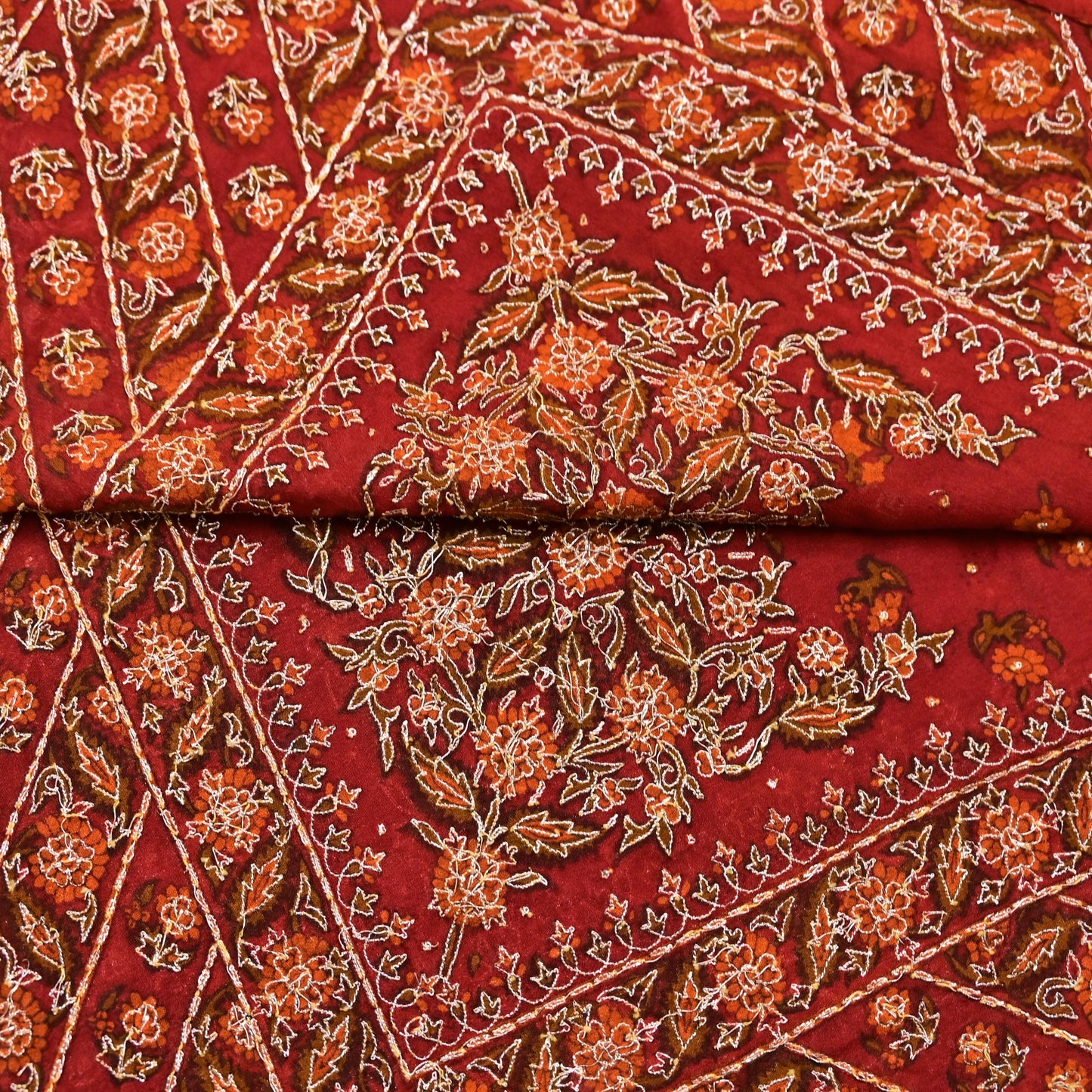 Indian Vintage Heavy Rusty Dupatta Pure Silk Long Stole Hand Embroidered Designer By Ritu Kumar Scarves Scarf Zari Zardozi