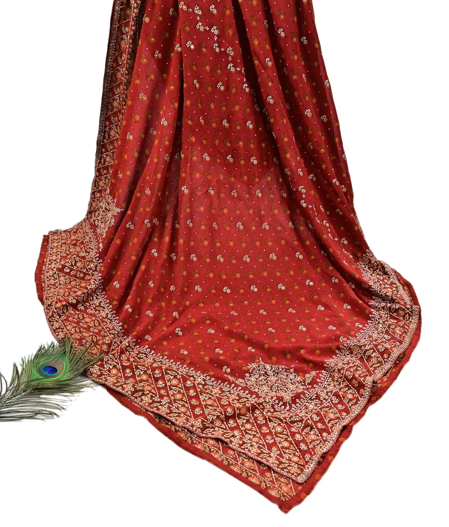 Indian Vintage Heavy Rusty Dupatta Pure Silk Long Stole Hand Embroidered Designer By Ritu Kumar Scarves Scarf Zari Zardozi