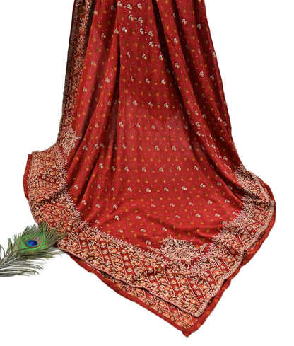 Indian Vintage Heavy Rusty Dupatta Pure Silk Long Stole Hand Embroidered Designer By Ritu Kumar Scarves Scarf Zari Zardozi