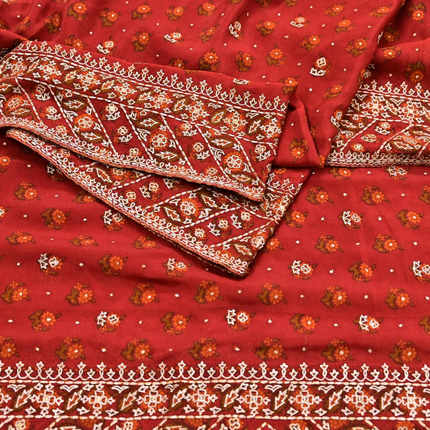 Indian Vintage Heavy Rusty Dupatta Pure Silk Long Stole Hand Embroidered Designer By Ritu Kumar Scarves Scarf Zari Zardozi