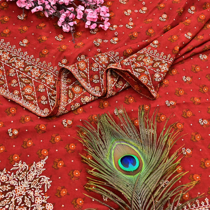 Indian Vintage Heavy Rusty Dupatta Pure Silk Long Stole Hand Embroidered Designer By Ritu Kumar Scarves Scarf Zari Zardozi