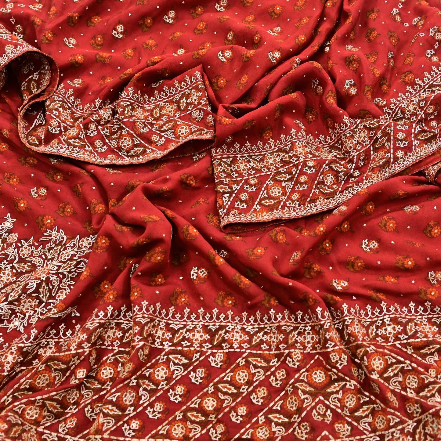 Indian Vintage Heavy Rusty Dupatta Pure Silk Long Stole Hand Embroidered Designer By Ritu Kumar Scarves Scarf Zari Zardozi