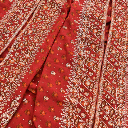 Indian Vintage Heavy Rusty Dupatta Pure Silk Long Stole Hand Embroidered Designer By Ritu Kumar Scarves Scarf Zari Zardozi