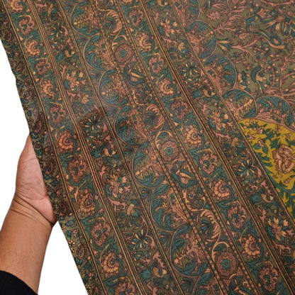 Indian Vintage Heavy Green Dupatta Pure Crepe Silk Long Stole Hand Embroidered Printed Designer By Ritu Kumar Scarves Scarf