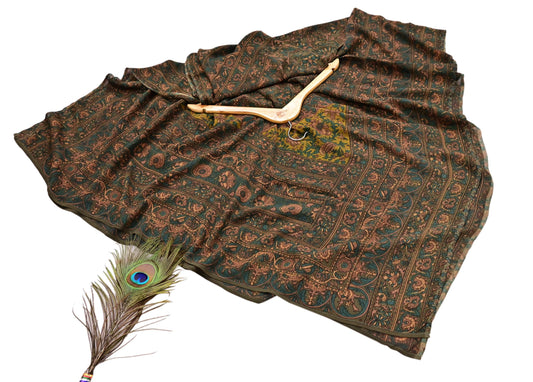 Indian Vintage Heavy Green Dupatta Pure Crepe Silk Long Stole Hand Embroidered Printed Designer By Ritu Kumar Scarves Scarf