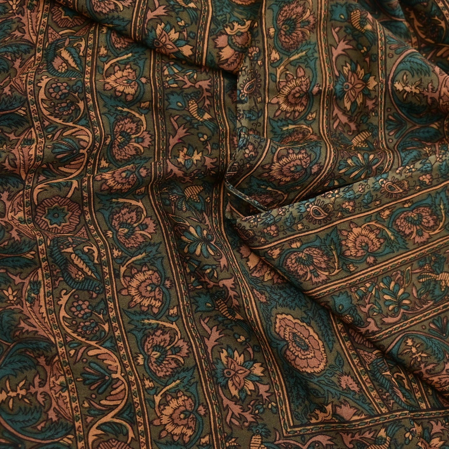 Indian Vintage Heavy Green Dupatta Pure Crepe Silk Long Stole Hand Embroidered Printed Designer By Ritu Kumar Scarves Scarf