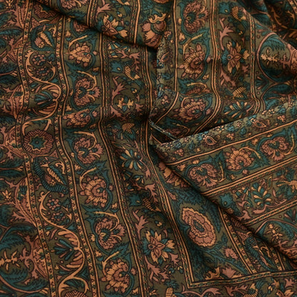 Indian Vintage Heavy Green Dupatta Pure Crepe Silk Long Stole Hand Embroidered Printed Designer By Ritu Kumar Scarves Scarf